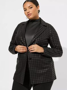 Dressy Clothes, Relaxed Blazer, Shawl Collar Blazer, Black Houndstooth, Houndstooth Blazer, Career Wear, Blazer Buttons, Trendy Plus Size, Alternative Fashion