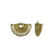 Lovable gold fan decorated with braids and circles representing a stylized butterfly from preColumbian cultures. Drop earrings are handcrafted and 24K gold plated. Fan, Gold Plate, Nose Ring, Plating, Stud Earrings, Drop Earrings, Gold