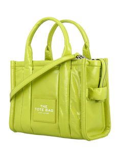 100% lamb leather | Marc Jacobs Women's Logo Patch Zipped Small Tote Bag in Acid Lime | FW23/24 Designer Crossbody Bag With Zipper Closure, Designer Double Handle Bag With Zipper Closure, Designer Tote Shoulder Bag With Zipper, Designer Everyday Bags With Zipper Closure, Designer Tote Shoulder Bag With Zipper Closure, Designer Bags With Zipper Closure And Double Handle, Designer Everyday Bag With Zipper Closure, Designer Bags With Zipper For Daily Use, Designer Shopping Bags With Zipper Closure