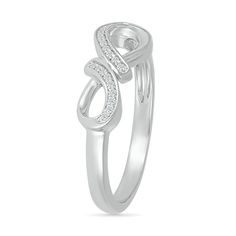 Pledge your forever love when you present this diamond infinity ribbon promise ring, a sleek and sophisticated look she'll wear with everything. Fashioned in sterling silver Diamonds shimmer along bypassing ribbons that top the infinity symbol design. This promise ring shines with 1/20 ct. t.w. of diamonds. Formal Sterling Silver Infinity Diamond Ring, Modern Twisted Diamond Ring With Accents For Anniversary, Modern Twist Diamond Ring With Accents For Anniversary, Elegant Silver Bypass Promise Ring, Diamond Ring With Modern Twist For Gifts, Gift Diamond Ring With Modern Twist, Modern Twist Silver Diamond Promise Ring, Modern Silver Diamond Ring With Accents, Modern Twist Diamond Ring With Diamond Accents