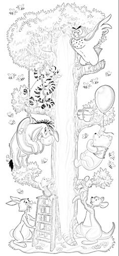 the jungle book coloring pages for children and adults, with pictures of animals climbing up a tree