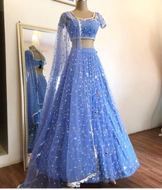 Blue Colour Lehenga, Blue Half Saree, Pretty Suits, Dress Wishlist, Indian Bridesmaid Dresses, Pengantin India, Trendy Outfits Indian, Bollywood Dress