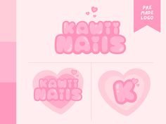 two hearts with the words kawai mahii on them, one is pink and the