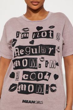 Available In Taupe/combo. "I'm Not A Regular Mom I'm A Cool Mom" Verbiage Washed Crew Neck Short Sleeve Disclaimer: Due To The Specialized Wash And Printing Process, Each Garment Is Unique. Disclaimer: To Keep The Aesthetic Of This Garment, Please Follow The Care Instructions Carefully. 100% Cotton Imported | I'm A Cool Mom Washed Tee Shirt in Taupe size XS by Fashion Nova Purple Slogan Tops, Casual Purple Tops With All Over Print, Casual Purple Top With All Over Print, Trendy Cotton Tops With All Over Print, Grunge Crew Neck Top With All Over Print, Grunge All Over Print Crew Neck Tops, Cotton Grunge Tops With Funny Print, Cotton Grunge Top With Funny Print, Grunge Style Cotton Top With Funny Print