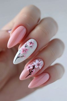 Garden Inspired Nails, Pink Flower Nails, Fashion Nail Art, Mint Green Nails, Pink Nail Art Designs, Simple Spring Nails, Spring Nail Trends, Green Nail Designs, Cute Spring Nails