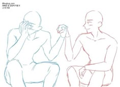 a drawing of two people sitting next to each other, one is holding his head