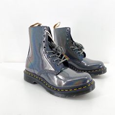 Dr. Martens 1460 Pascal Prism Iridescent Gunmetal Ankle Boots Vegan Womens 6 New Condition: Nwt New With Tags (Please See Photos For More Information) Brand: Dr. Martens Size: Women's 6 (Please Be Familiar With This Brand's Sizing) Style: 1460 Pascal Ankle Boots Color: Prism Iridescent Gunmetal Details: Dr. Martens 1460 Pascal Prism Iridescent Gunmetal Ankle Boots Vegan Womens 6 New Casual Silver Winter Boots, Trendy Silver Boots With Metal Feet, Trendy Metallic Round Toe Boots, Trendy Silver Lace-up Boots, Silver Shiny Boots With Round Toe, Dr Martens Platform, Doc Martens Women, Dr Martens 1460 Pascal, Doc Marten Boot