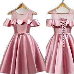 Pink A-line Evening Dress, A-line Satin Prom Dress With Fitted Bodice, Pink A-line Party Bridesmaid Dress, A-line Satin Bridesmaid Dress For Prom Season, Pink A-line Bridesmaid Dress For Formal Occasions, A-line Evening Dress With Fitted Bodice For Bridesmaid, Knee-length Satin Dress For Wedding And Prom Season, A-line Bridesmaid Dress For Wedding And Prom Season, A-line Satin Dress For Wedding