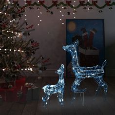 Light up your home and celebrate Christmas with this reindeer family. This reindeer family decoration paired with cold white lighting brings out the true beauty in the Christmas festival! Crafted from acrylic, this holiday decoration brings out a luxurious, icy and shiny look that brights up the area around it. It is pre-lit with 160 LED lights, which are energy-saving and long-lasting. Designed with 8 different lighting effects: a combination of all the effects, slow-glow, twinkle/flash, in wave, chasing/running water, sequential, steady on and slow fade, it beautifully lights up and creates a magical holiday atmosphere. Note: The included USB is not waterproof so this part has to avoid the water, but thanks to the 16.4' cable the Christmas decoration can be used outdoors as the cable and