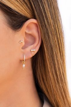 Dainty Pave CZ Hoop Earrings With Dangling Charm - Etsy Unique Studs, The Bling Ring, Ear Cuff Earings, Minimalist Gifts, Cz Stud Earrings, Earring Sale, Angkor, Pretty Earrings, Huggie Hoop Earrings