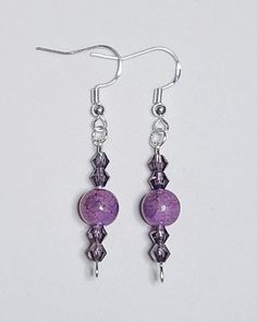 Beaded earrings Czech Glass Beaded Drop Earrings, Czech Glass Crystal Dangle Earrings, Gift Czech Glass Earrings With Dangling Beads, Elegant Round Beaded Earrings With Faceted Beads, Czech Glass Beaded Earrings With Ear Wire, Czech Glass Crystal Earrings With Ear Wire, Czech Glass Round Beaded Earrings With Ear Wire, Purple Faceted Bead Drop Earrings, Czech Glass Dangling Beads Drop Earrings