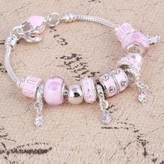 New Fashion Beauty Accessories Crystal Charm Silver Color Bracelets & Bangles For Women With Murano Beads Silver Bracelet Femme Jewelry. #Pink122 #Blue123 Pink Charm Bracelet With Round Beads For Parties, Pink Charm Bracelet With Colorful Round Beads, Pink Charm Bracelet With Colorful Beads, Pink Charm Bracelet With Colorful Beads For Jewelry Making, Pink Crystal Bracelet, Bangles For Women, Silver Bracelets For Women, Silver Plated Bracelet, Crystal Accessories