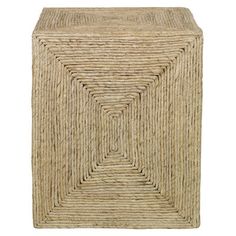 a square rattan stool made out of jute with an interlocked design