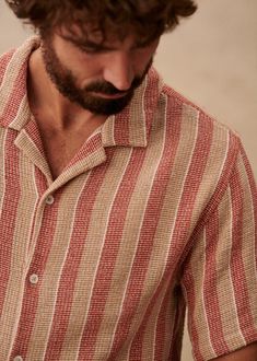 Holt Shirt - Textured Rust / Beige stripes - Cotton - Octobre Éditions Parisian Style, Spring Fashion, Rust, Stripes, Texture, Navy, Green