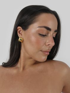 Rounded Square Dome Earrings - Vamp Official Gold Minimalist Jewelry With Rounded Edges, Minimalist Gold Jewelry With Rounded Edges, Classic Square Face Jewelry As A Gift, Gold Hammered Rectangular Earrings, Gold Square Tarnish Resistant Earrings, Gold Square Earrings With Tarnish Resistance, Gold Square Metal Earrings, Rectangular Brass Earrings, Short Skirts Outfits