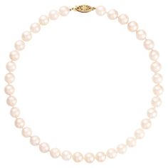 The pearl has long been referred to as the "Queen of Gems" and throughout most of history it was, in fact the 'Gem of Queens"... You can never go wrong with a classic strand of pearls! Round, white (some light pink and peach overtone) high-luster with typical natural blemishes large Cultured pearls are freshly knotted in this unforgettable piece, finished with a striking 14K yellow gold fishhook clasp. Each pearl measures 9.25-9.50 mm in average with a total strand length of 18 inches. The weight 51grams. The 14k Yellow Gold ( stamped), Open Filigree oval Clasp is 5.72x11.90mm. Overall condition is great. Few natural impurities on a few pearls. Ready to wear. Pearls have just been restrung. Retail Value $1800 Comes in a GIFT BOX with an appraisal. You can send it back within 3 days for a F Cheap Cream Round Beads Necklace, Affordable Cream Round Bead Necklace, Cheap Cream Round Bead Necklaces, Wear Pearls, Modern Necklaces, The Pearl, Stone Cuts, Bead Strand, Gift Collections