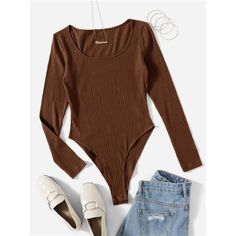 -Item Id 5461627 -Details: Rib-Knit -Neckline: Scoop Neck -Sleeve Type: Regular Sleeve -Style: Casual -Type: Tee -Waist Line: Natural -Color: Chocolate Brown -Pattern Type: Plain -Sleeve Length: Long Sleeve -Fit Type: Slim Fit -Fabric: Slight Stretch -Material: Fabric -Composition: 93% Cotton, 7% Elastane -Care Instructions: Machine Wash Or Professional Dry Clean -Sheer: No **Open To Offers!!!** **Bundle To Save More** **30% Off Bundles Of 2 Or More Items!!** ***Orders Go Out Within 5-10 Busines Dark Green Bodysuit Outfit, Olive Green Bodysuit Outfit, Green Bodysuit Outfit, Shein Clothes, Boss Suits, Comfy Jumpsuits, Green Bodysuit, Ribbed Knit Bodysuit, Body Suits