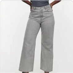 H&M Women’s Wide Large High Waisted Pants/ Us Size 2 High Rise Gray Bottoms For Spring, Trendy H&m Jeans For Fall, Chic High Rise Gray Bottoms, H&m High Rise Relaxed Fit Bottoms, Trendy H&m Straight Leg Bottoms, H&m High Waist Jeans For Spring, H&m Jeans For Spring Workwear, H&m High Waist Spring Jeans, Trendy Fall Bottoms By H&m