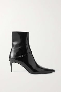 SAINT LAURENT Vendome buckled glossed-leather ankle boots | NET-A-PORTER Luxury Zara Boots For Office, Saint Laurent Niki Ankle Boots, Ankle Boots Ysl, Ysl Boots, How To Wear Ankle Boots, Luxury Boots, Wardrobe Wishlist, Short Leather Boots, Buckle Ankle Boots