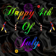 happy 4th of july with colorful fireworks and streamers in the dark water on a black background