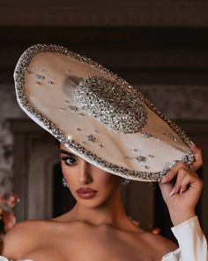 Taxes + Shipping included! Bride With Hat, Fantasy Country, Crystals And Flowers, Dress With Crystals, Bridal Hats, Headwear Accessories, Elegant Hat, Bridal Fascinator, Couture Hats