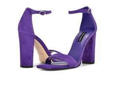 Nine West Marrie - Women's Shoes : Purple : You are sure to make an effortless statement with your look when the Nine West Marrie sandals have got your back. Synthetic upper and lining. Open square toe silhouette. High block heel. Adjustable buckle closure on the ankle strap. Durable synthetic outsole. Imported. Measurements: Heel height: 3.94. Spring Block Heels With Stacked Heel And Rectangular Buckle, Chic Block Heels With Padded Heel And Rectangular Buckle, Evening Block Heels With Rectangular Buckle Closure, Trendy Ankle Strap Block Heels With Buckle Closure, Trendy Ankle Strap Block Heels With Buckle, Chic Block Heels With Rectangular Buckle Closure, Block Heel Heels With Buckle Closure, Trendy Square Toe Heels With Buckle, Summer Block Heels With Rectangular Buckle And Padded Heel