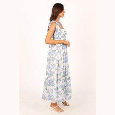 Make a statement in this dreamy dress! This midi dress features a sweetheart neckline, tie close shoulder straps, and padded cups in the bust for extra support and to top it all off, this dress is made with a blue floral chiffon overlay for an elegant touch. Perfect for any special occasion. Sundress With Ruffles And Sweetheart Neckline For Garden Party, Brunch Sundress With Sweetheart Neckline, Sweetheart Neckline Sundress For Brunch, Spring Midi Dress With Sweetheart Neckline And Adjustable Straps, Sundress With Sweetheart Neckline And Knotted Straps, Sweetheart Neckline Midi Dress With Adjustable Straps For Brunch, Garden Party Sundress With Sweetheart Neckline And Tie Straps, Sundress With Sweetheart Neckline For Garden Party, Summer Maxi Dress With Sweetheart Neckline For Brunch