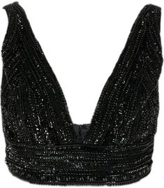 Glamorous Evening Crop Top, Elegant Sleeveless Crop Top For Evening, Chic Evening V-neck Crop Top, Evening Sequin Crop Top, Evening Sequined Crop Top, Glamorous Sleeveless Crop Top For Evening, Chic Evening Crop Top With V-neck, Elegant Black Embellished Crop Top, Elegant Embellished Black Crop Top