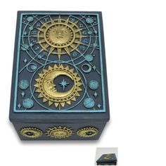 a box with a sun and moon design on it