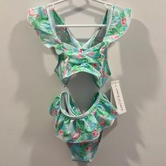 Brand New. Size 4 Cute Ruffled Swimwear For Poolside, Cute Ruffled Swimwear For Vacation, Playful Ruffled Swimwear For The Beach, Playful Fitted Swimwear With Ruffles, Playful Fitted Ruffle Swimwear, Cute Fitted Ruffle Swimwear, Cute Fitted Ruffled Swimwear, Stretch Summer Tankini, Playful Ruffled Swimwear For The Pool