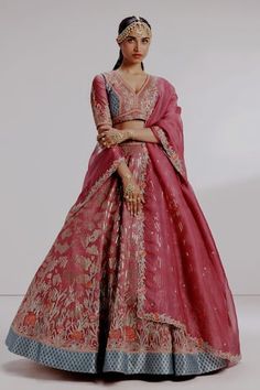 Purple pure raw silk lehenga with sequins floral garden and pure kadhwa silk mughal pattern embroidery. Paired with coordinating handwoven banarasi border blouse and scallop edged dupatta. - Aza Fashions Designer Slub Silk Lehenga With Gota Work, Tussar Silk Sets For Reception And Navratri, Wedding Choli With Zari Work In Slub Silk, Wedding Slub Silk Lehenga For Navratri, Wedding Choli In Fitted Slub Silk, Traditional Slub Silk Lehenga With Gota Work, Festive Slub Silk Lehenga With Resham Embroidery, Slub Silk Lehenga With Gota Work In Traditional Drape, Reception Slub Silk Lehenga With Zari Work