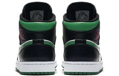 Nike Air Jordan 1 Mid Green Toe Featuring black and green leather as the primary colorway, red contrasting accents on the Wings logo and tongue completes the design. Green Sneakers With Padded Tongue For Sports, Green Sneakers With Padded Tongue, Green Sporty Sneakers With Padded Tongue, Jordan 1 Mid Green, Vapour Max Nike, Dunk Low Nike, Nike Sacai, Nike Air Jordan 1 Mid, Womens Air Jordans