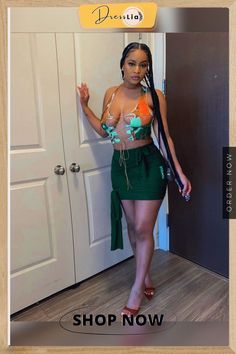 Women's Printed Sleeveless Bandage Vest Mini Skirt 2 Pieces Green Mini Skirt For Summer Clubbing, Green Summer Skirt For Club, Green Stretch Mini Skirt For Vacation, Womens Vest, Ladies Tops Fashion, 1 Million, Mini Skirt, Mini Skirts, Womens Tops