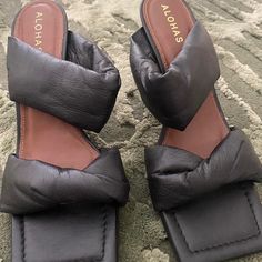 Almost New/ Worn Once Black Leather Sandals With Square Toe, Black Leather Square Toe Heels, Black Leather Sandals With Wrapped Heel, Black Heels With Leather Lining For Spring, Spring Black Heels With Leather Lining, Black Leather Mules, Leather Mules, Shoes Women Heels, Shoes Heels