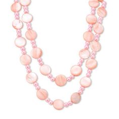 Mother of Pearl and Glass Pearl Necklace Necklace-Glass pearl and mother-of-pearl shell (dyed), pink, 20mm flat round and 8mm round,  44-inch continuous loop-Lightweight, affordable and easy to wear, nylon cord. $10.00 Only one available. Please note All sales final. HBO- Product Has Been Open- does not necessarily mean it was used(but some may have been used) but it has been open. Not selling as new or it might be new. I will try and indicate whether this listing has been used or not. {Special note about shipping}  Yes, I will combine shipping for multiple item purchase!! No worries. After making your purchase and after mailing, I will refund all shipping overages Order all you want  Please consider leaving a five star rating if you are happy with your purchase!! Jewelry Charts, Spring Jewelry Trends, Handmade Jewlery, Jewelry Wardrobe, Wear Necklaces, Spring Jewelry, Pearl Necklaces, Pink Jewelry, Faux Pearl Necklace