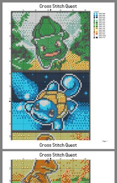 the cross stitch pattern is shown in three different colors