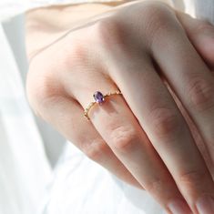 Amethyst Gold Ring, best for Engagement, Wedding or Gift, Purple Gemstone 14K Solid Gold Ring. Material: 14K Gold Karat: 14 Karats Gold (585) Gemstone: Amethyst BEST CHOİCE FOR GIFT🎁 You can buy the best gifts for your loved ones from this shop with our special packaging that we use for each product. DELIVERY🚀 Your order will be crafted and ready to ship within 1 - 5 business days.We use express shipping for all orders.Please contact us if you have any urgency. Estimated delivery time: USA 1-3 days EU   1-3 days AUSTRALİA  2-7 days CANADA  2-4 days Other 2-8 days Elegant Multi-stone Amethyst Wedding Ring, Elegant Purple Birthstone Ring With Gemstone Accents, Amethyst Diamond Ring With Gemstone Accents For Anniversary, Elegant Promise Birthstone Ring With Gemstone Accents, Promise Birthstone Ring With Gemstone Accents, Heirloom Amethyst Diamond Promise Ring, Elegant Purple Crystal Promise Ring, Heirloom Amethyst Rings With Gemstone Accents, Heirloom Purple Rings With Gemstone Accents