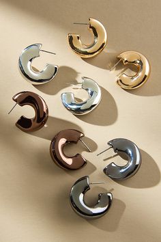 Plated brass Post styling Imported | Small Mod Hoop Earrings by Anthropologie in Black, Women's, Plated Brass 2025 Jewelry Trends, Brown Plates, Anthropologie Earrings, Black Hoops Earrings, Brown Earrings, Black Plates, Black Jewelry, Jewelry Trends, Brown Color