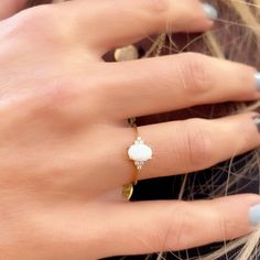 Dainty Natural White Opal Stack Diamond Ring 14k Solid Gold - Etsy Diamond Knot Ring, October Birthstone Ring, Opal Solitaire Ring, Diamond Promise Ring, Real Diamond Rings, October Birthstone Rings, White Opal Ring, Gold Bridesmaids, Diamond Stacks