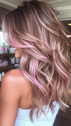 Rock a pink coral ombre that beautifully complements tan skin. Visit our page for tips on achieving this gorgeous style. Save this pin for ombre inspiration! Tags: #PinkCoralOmbre #HairColor #TanSkin Pink Ombre Blonde Hair, Pink Fall Hair Color, Blonde Hair Red Peekaboos, Blonde Hair Pink Peekaboo, Hair Color Ideas Fun Colors, Peak A Boo Pink Hair Color, Subtle Pink Highlights Blondes, Pink Blonde Brown Hair, Blond And Pink Highlights