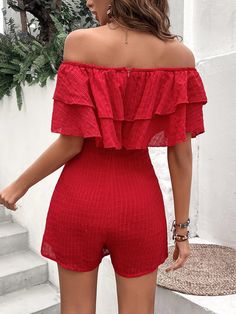 Make a bold fashion statement with the Off Shoulder Ruffle Trim Romper Without Belt! This stylish romper features an off-the-shoulder neckline, short sleeves with layered ruffles, and tiered layers. The medium stretch fabric allows it to fit comfortably while still maintaining its shapely silhouette. With a high waistline and regular fit, you'll look chic no matter what the occasion. Specifications: Style: Casual Pattern Type: Plain Type: Shirt Details: Ruffle, Tiered Layer Length: Short Fit Type: Regular Fit Neckline: Off the Shoulder Sleeve Length: Short Sleeve Sleeve Type: Layered Sleeve Waist Line: High Waist Fabric: Medium Stretch Material: Fabric Composition: 100% Polyester Care Instructions: Machine wash or professional dry clean Product Measurements(cm): Size US Bust Hip Size Insea Casual Off-shoulder Jumpsuits And Rompers With Ruffles, Summer Off-shoulder Ruffled Jumpsuits And Rompers, Fitted Off-shoulder Ruffled Jumpsuit/romper, Fitted Off-shoulder Jumpsuit With Ruffles, Trendy Off-shoulder Jumpsuits And Rompers For Summer, Fitted Off-shoulder Ruffled Jumpsuit, Summer Jumpsuits And Rompers With Ruffles And Short Sleeves, Vacation Ruffled Short Sleeve Jumpsuits And Rompers, Short Sleeve Ruffled Jumpsuits For Vacation