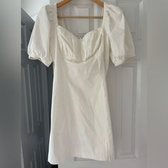 Never Worn, Perfect Condition! Puff Sleeve Dress With Straight Neckline For Day Out, Elegant Daytime Dress With Square Neck, Elegant Daytime Lined Dresses, Elegant Square Neck Dress For Daytime, Elegant Square Neck Daytime Dress, Elegant Lined Midi Dress For Daytime, Elegant Cotton Mini Dress For Daytime, Chic Fitted Mini Dress For Daytime, Chic Fitted Midi Dress For Daytime