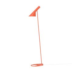 an orange floor lamp on a white background