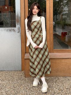 Women Plaid Print Casual Suspender Midi Dress, Autumn/Winter Multicolor Casual  Sleeveless Woven Fabric Plaid,Striped,Tartan,All Over Print Cami,Pinafore Non-Stretch Fall Women Clothing, size features are:Bust: ,Length: ,Sleeve Length: Dress Autumn, Straight Lace Front Wigs, Women's Shapewear, Long Sleeve Knit Tops, Long Sleeves Jacket, Plaid Print, Womens Midi Dresses, All Over Print, Women Lingerie