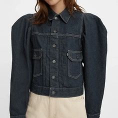 Size Xs - Levi’s Made & Crafted Women’s Angel Sleeve Trucker Jacket - $248 Fall Denim Jacket With Patch Pockets, Fitted Denim Jacket With Patch Pockets, Fitted Denim Jacket With Patch Pockets And Long Sleeves, Fitted Levi's Outerwear With Pockets, Levi's Fitted Long Sleeve Denim Jacket, Fitted Fall Tops With Patch Pockets, Fitted Tops With Patch Pockets For Fall, Levi's Fitted Denim Jacket For Work, Trucker Jacket Men