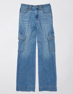 AE Dreamy Drape Stretch Super High-Waisted Cargo Baggy Wide-Leg Jean American Eagle Mom Jeans, High Rise Denim Jeans, High Rise Denim, American Eagle Jeans, Mens Outfitters, Wide Leg Denim, American Eagle Outfitters Jeans, Tweed Jacket, Recycled Cotton