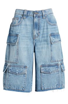 Channel laid-back skater style with these baggy nonstretch-denim shorts featuring raw hems and a plethora of cargo pockets for a lived-in look. 12" inseam; 12" front rise Zip fly with button closure Five-pocket style; cargo flap-patch pockets 100% cotton Machine wash, tumble dry Imported Aesthetic Clothes Png, Denim Cargo Shorts, Aesthetic Outfits Men, Tailored Clothes, Baggy Denim, Baggy Shorts, Denim Cargo, Baggy Clothes, Denim Crafts