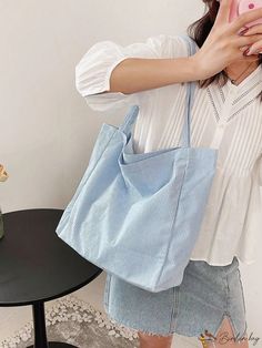 BirdinBag - Double Handle Blue Corduroy Minimalist Shopper Bag Blue Shoulder Bag With Pockets For Spring, Large Capacity Blue Canvas Bag For Spring, Blue Large Capacity Canvas Bag For Spring, Everyday Blue Cotton Shoulder Bag, Light Blue Shoulder Bag With Pockets, Casual Light Blue Shoulder Bag For Daily Use, Blue Spring Hobo Bag, Blue Hobo Bag For Spring, Blue Hobo Bag For Everyday Spring Use