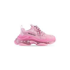 Women's Triple S Clear Sole Sneaker in Pink | Balenciaga US Trendy Pink Chunky Sneakers For Streetwear, Pink Low-top Chunky Sneakers With Rubber Sole, Trendy Pink Platform Sneakers With Rubber Sole, Luxury Mesh Sneakers With Abzorb Midsole, Pink High-top Chunky Sneakers With Rubber Sole, Pink Chunky Sneakers With Rubber Sole For Sports, Pink Chunky Sneakers For Sports With Rubber Sole, Pink Chunky Synthetic Sneakers For Streetwear, Pink Synthetic Chunky Sneakers For Streetwear