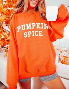 Pumpkin Spice Sweatshirt, Fall Sweatshirt Women, Fall Shirt, Pumpkin Sweatshirt, Pumpkin Shirt, Halloween Shirt Matching Tshirt: https://peachleafstore.etsy.com/listing/1557351052 ❀ Long sleeve crewneck sweatshirt. ❀ The design is printed directly onto the sweatshirt. ❀ Unisex sizing, size up if you want an oversized fit. ❀ For garment measurements, please see the size guide included in the images. Washing instructions: ❀ Wash inside out using mild detergent, on a low-temperature setting.  ❀ Let Patch Crewneck, Pumpkin Sweatshirt, Long Sleeve Baseball Tee, Matching Sets Outfit, Glitter Letters, Top Makeup Products, Fall Denim